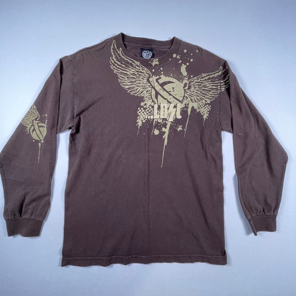 LOST Clothing Brown Long Sleeve Graphic TShirt Mens Medium Skater Grunge Vintage - Picture 6 of 8